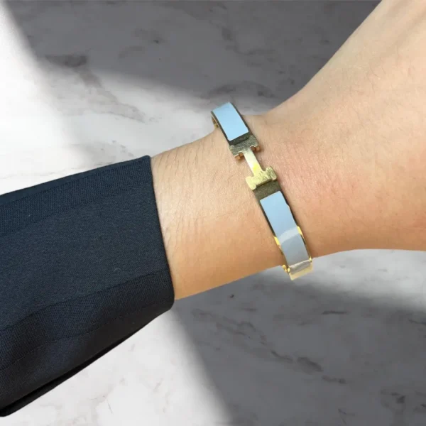 Hermès-Inspired Elegant Blue Bracelet with Gold-Plated Detailing - Image 6